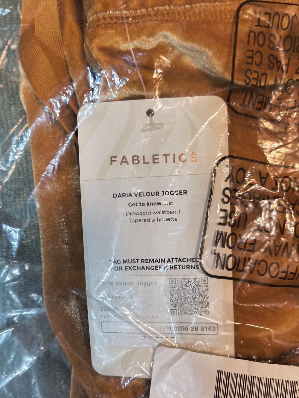 Fabletics Daria Velour Jogger Pants Women L 10 Honey NWT Drawstring Tapered - Picture 8 of 10